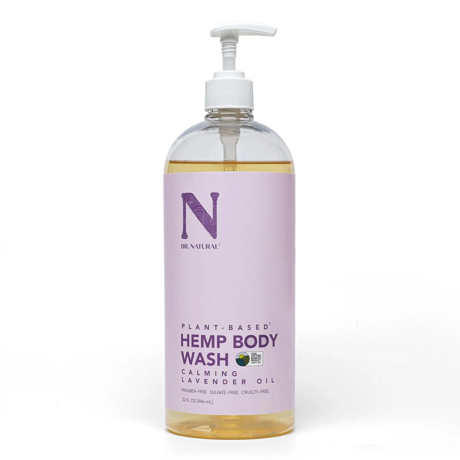 Dr. Natural Hemp Body Wash, Lavender, 32 oz - Pure Plant-Based Body Wash - Deep Cleansing and Moisturizing with Organic Shea Butter - Enriched with Hemp Seed Oil - Suitable for Sensitive Skin