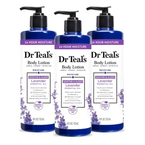 Dr Teal's 24 Hour Moisture  Body Lotion, Lavender Essential Oil, 18 fl oz (Pack of 3)