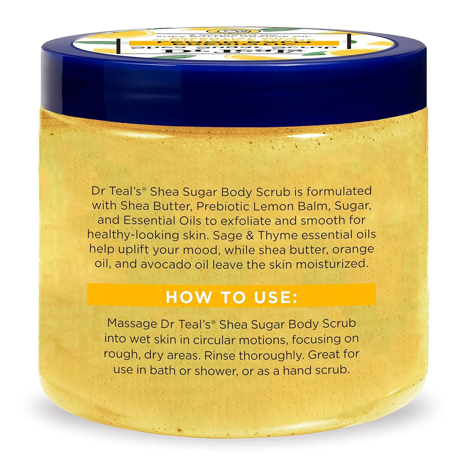 Dr Teal's Shea Sugar Scrub, Prebiotic Lemon Balm, 19 oz (Pack of 3)