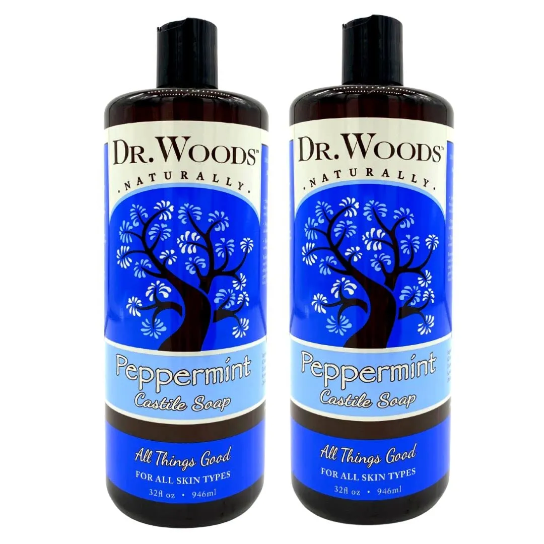 Dr. Woods Pure Peppermint Liquid Castile Soap, 32 Ounce (Pack of 2)