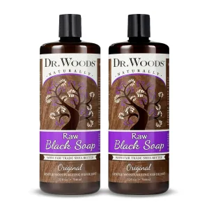 Dr. Woods Raw African Liquid Black Soap - Body Wash for Men and Women, Contains Organic Shea Butter, Gentle Exfoliant, Natural Cleanser for Face, Hands, and Body - 32 Fl Oz, Pack of 2