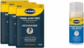 Dr. Scholl's Tired Feet Soothing Mask 3 Pair & Severe Cracked Heel Repair Balm Bundle