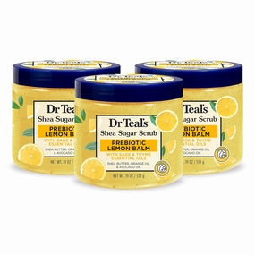 Dr Teal's Shea Sugar Scrub, Prebiotic Lemon Balm, 19 oz (Pack of 3)