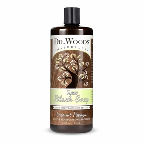 Dr. Woods Raw African Liquid Coconut Papaya Black Soap- Body Wash for Men & Women, Organic Shea Butter, Gentle Exfoliant, Coconut & Papaya Fragrance, Natural Cleanser for Face, Hands, Body- 32 Fl Oz