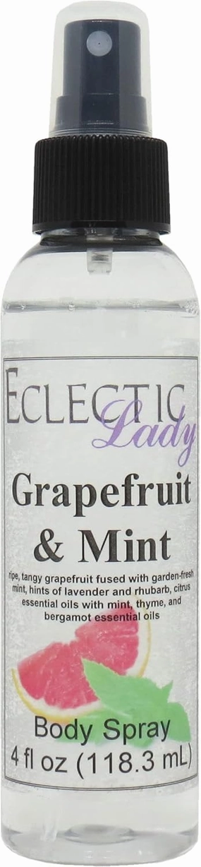 Eclectic Lady Grapefruit and Mint Body Spray, Double Strength, 4 ounces, Body Mist for Women with Clean, Light & Gentle Fragrance, Cologne with Soft, Subtle Aroma For Daily Use