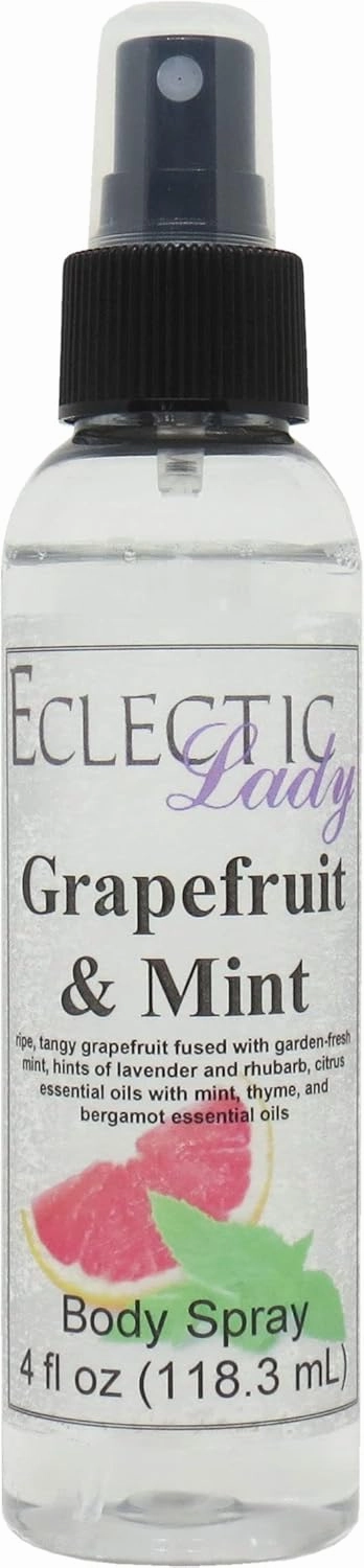 Eclectic Lady Grapefruit and Mint Body Spray, Double Strength, 4 ounces, Body Mist for Women with Clean, Light & Gentle Fragrance, Cologne with Soft, Subtle Aroma For Daily Use