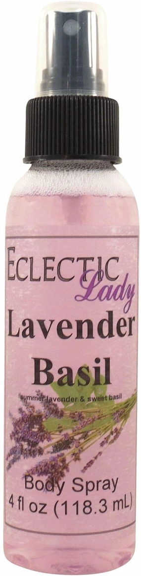 Eclectic Lady Lavender Basil Body Spray, Double Strength, 4 ounces, Body Mist for Women with Clean, Light & Gentle Fragrance, Cologne with Soft, Subtle Aroma For Daily Use