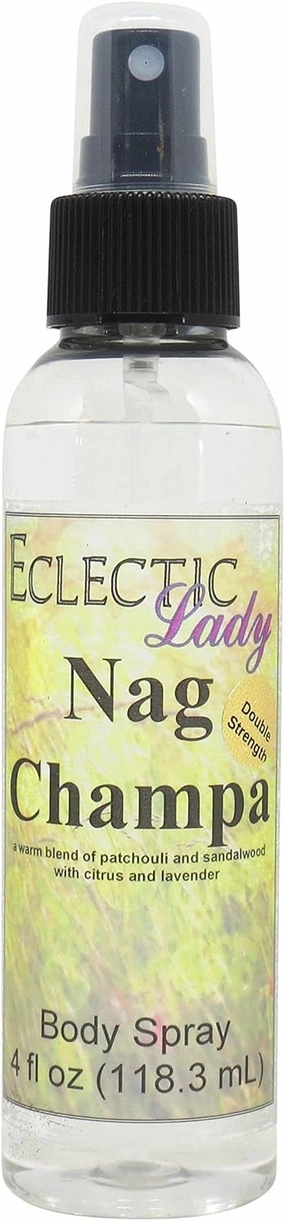 Eclectic Lady Nag Champa Body Spray, Double Strength, 4 ounces, Body Mist for Women with Clean, Light & Gentle Fragrance, Cologne with Soft, Subtle Aroma For Daily Use