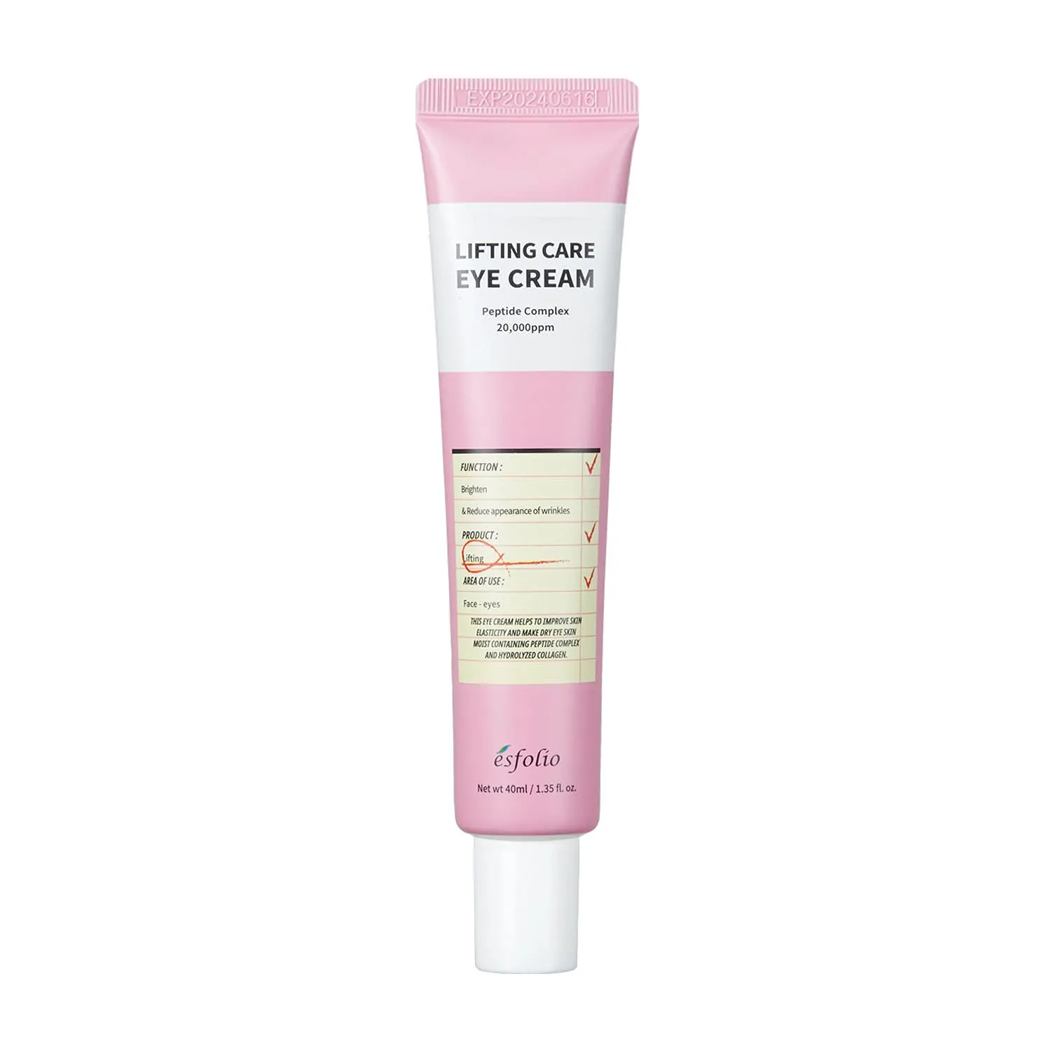 Esfolio Lifting Care Collagen & Peptide Eye Cream for Wrinkles, Fine Lines & Firming - Hydrating Anti-Aging Eye Treatment - K-Beauty Skincare (1.35oz, 40ML)