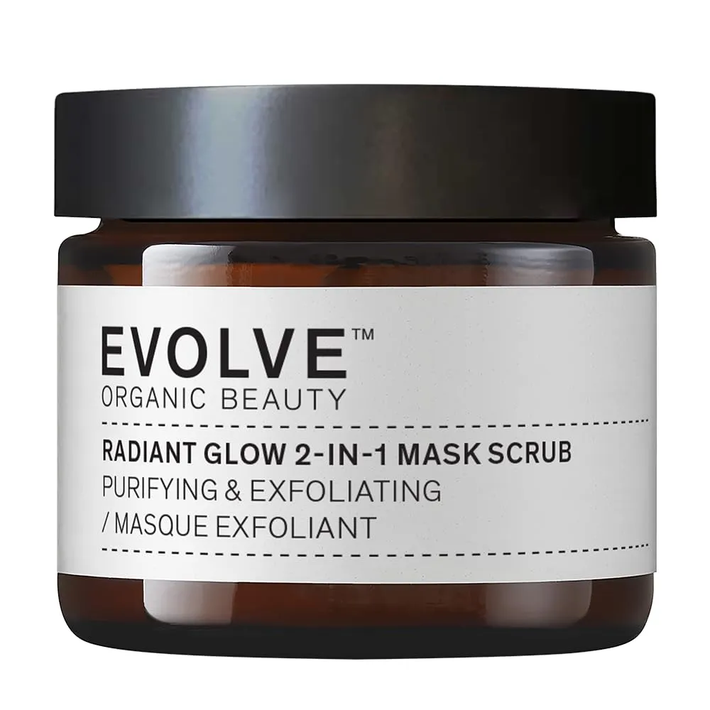 Evolve Organic Beauty - Natural Radiant Glow 2-in-1 Mask Scrub | Small-Batch, Vegan Clean Beauty (2 oz | 60 mL) Packaging May Vary