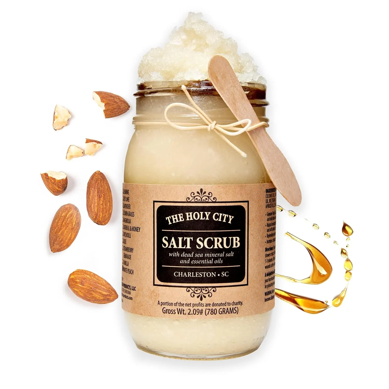 Exfoliating Body Scrub - Pure Dead Sea Salt Scrub for Hands and Body, 16 fl oz Hydrating Moisturizing Skin Care for Body Acne, Wrinkles (Honey Almond)