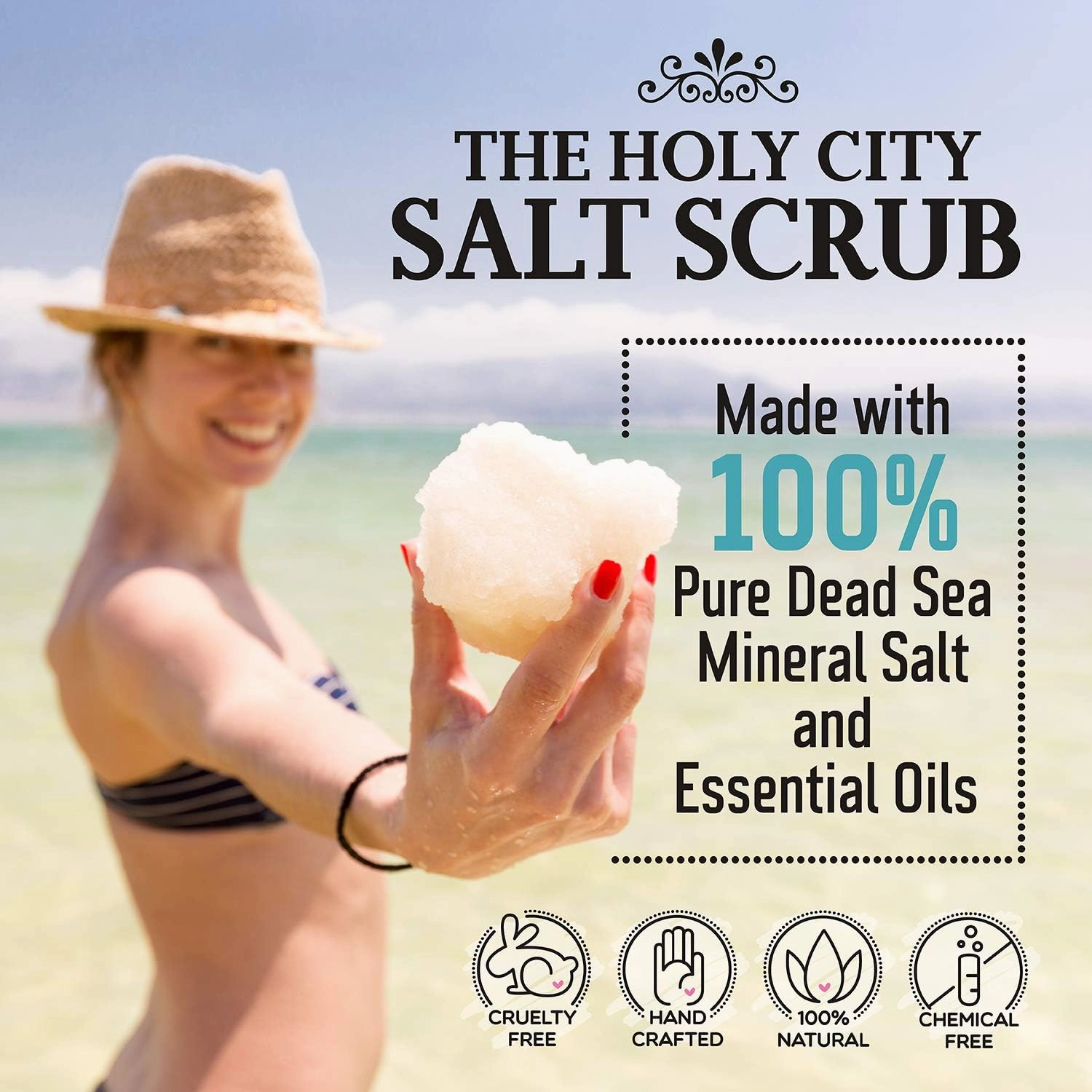 Exfoliating Body Scrub - Pure Dead Sea Salt Scrub for Hands and Body, 16 fl oz Hydrating Moisturizing Skin Care for Body Acne, Wrinkles (Coconut)