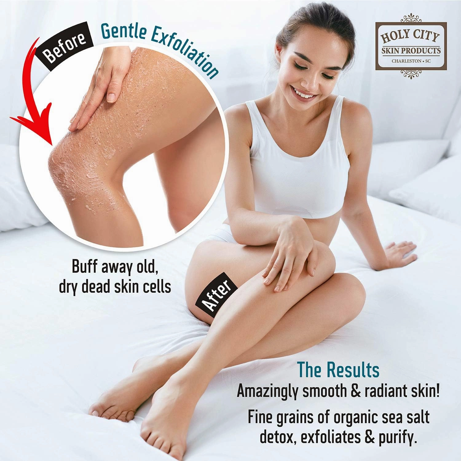 Exfoliating Body Scrub - Pure Dead Sea Salt Scrub for Hands and Body, 16 fl oz Hydrating Moisturizing Skin Care for Body Acne, Wrinkles (Coconut)