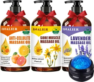 Fathers Day Gift for Husband,Mothers Day Gifts for Wife,Massage Oils for Massage Therapy,Spa Gifts,Gifts for Her Him Men,3 Pack Cellulite,Sore Muscle & Lavender Massage Oils with Massage Ball