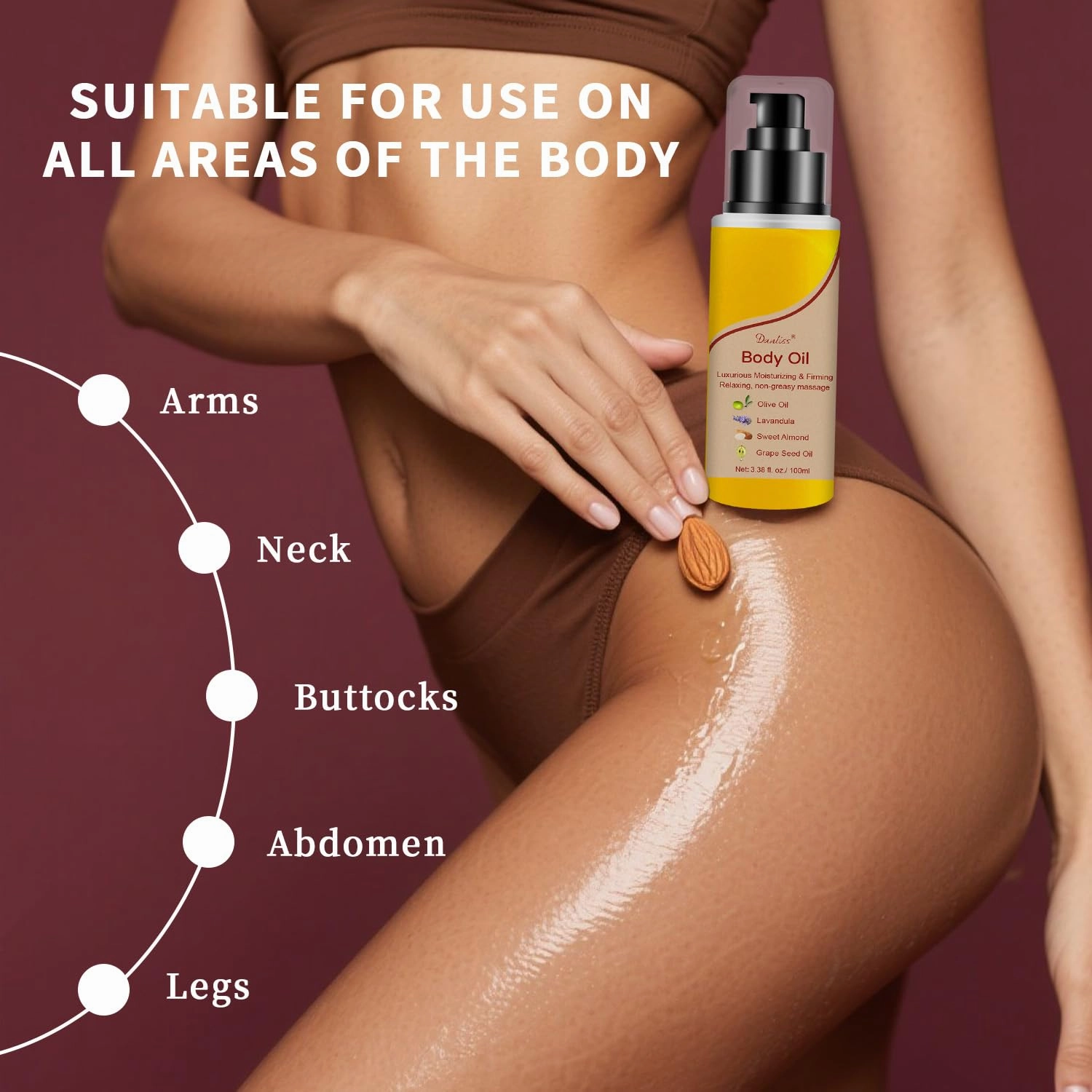 Firming Body Oil – Luxury body oil after shower for Women with Sweet Almond, Olive and Evening Primrose, Fast-Absorbing Skin Hydrating and Firming &Toning for the Full Body – 3.38 Oz