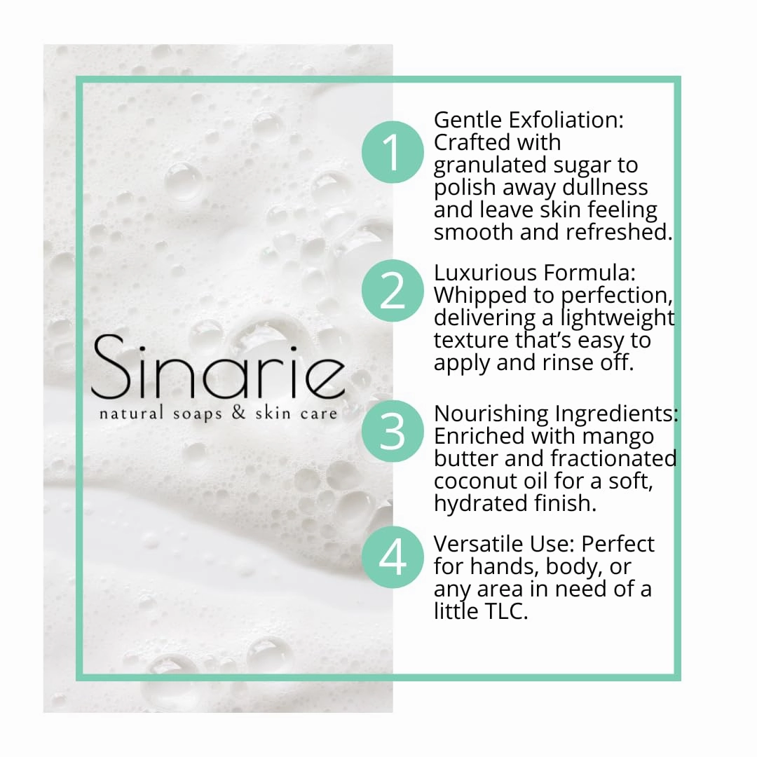 Foaming Whipped Sugar Scrub – 8 oz | Gentle Exfoliant with Mango Butter & Coconut Oil for Smooth, Glowing Skin (8 oz., Melon Mist Harmony)
