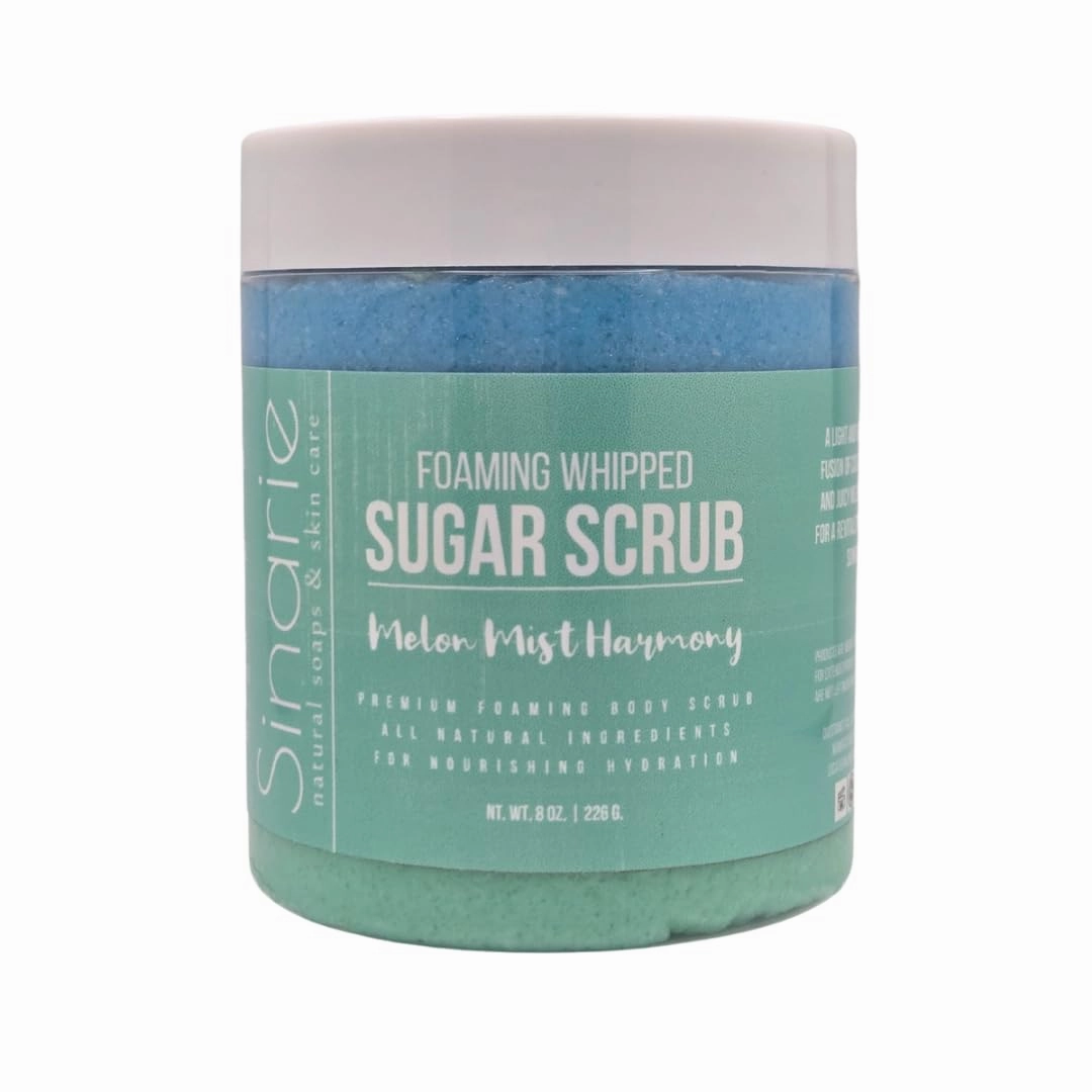 Foaming Whipped Sugar Scrub – 8 oz | Gentle Exfoliant with Mango Butter & Coconut Oil for Smooth, Glowing Skin (8 oz., Melon Mist Harmony)