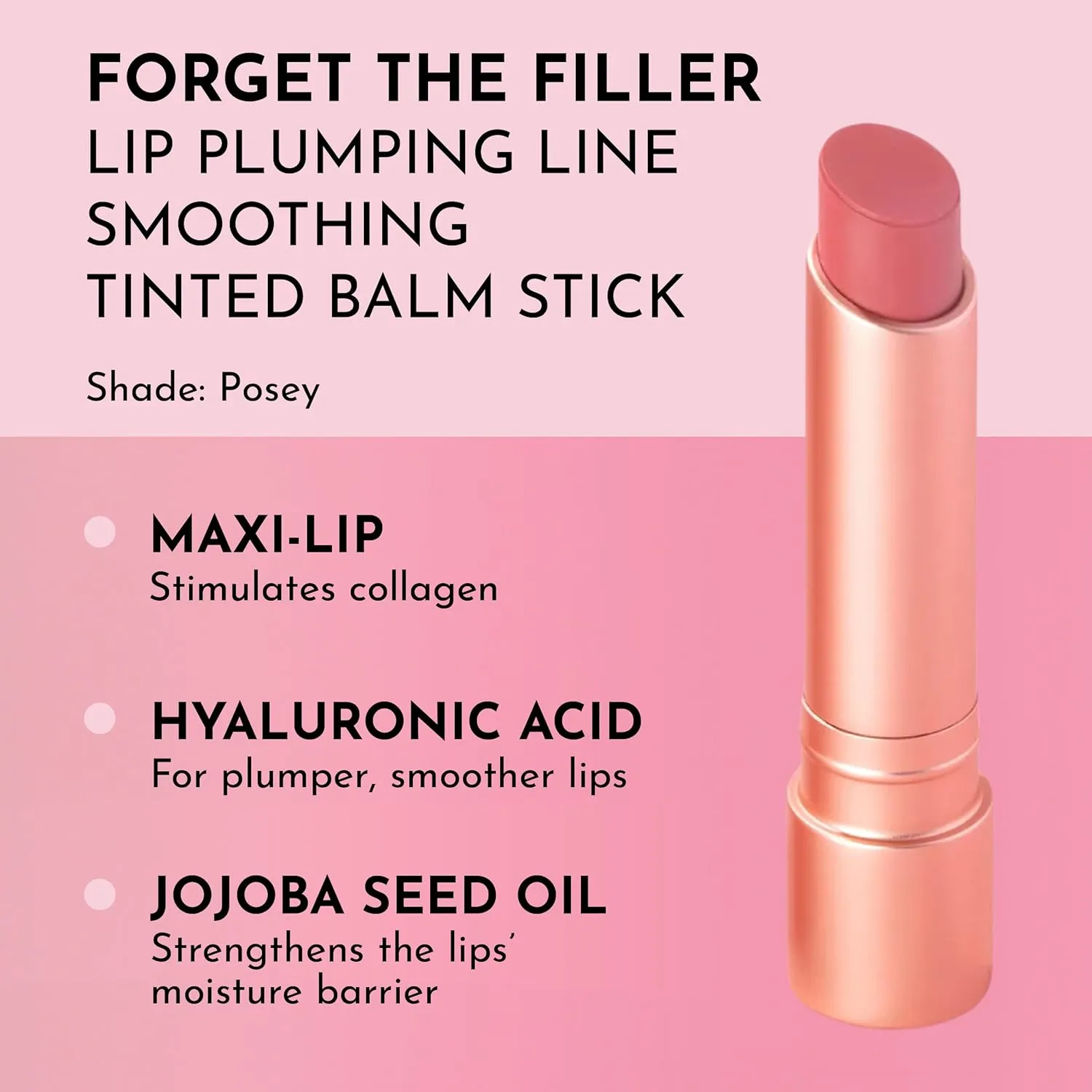 Forget the Filler Lip Plumping Line Smoothing Tinted Balm - Posey - Premium Tinted Lip Balm with Natural Ingredients to Plump and Smooth Lips for a Firmer, Fuller Look - 0.09 oz