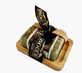 Gardener Goat Milk Soap GiftSet- BOGUE No.11 with Detoxifying Juniper Berry & Cornmeal Exfoliate, Remove Dirt & Grime. EO of Tea Tree, Healing Rosemary & Lavender, nail scrubber & soap dish
