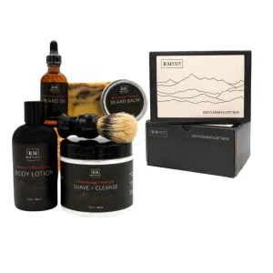 Gentleman’s Beard Care Set, Burnt Orange & Patchouli Fragrance, Includes Shave & Cleanse, Beard Balm, Beard Oil, Body Lotion, Shave Brush & Bar Soap, Luxurious Grooming Kit for Men