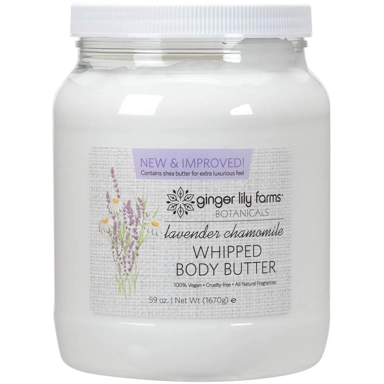 Ginger Lily Farms Botanicals Whipped Body Butter for Dry Skin, Ultra-Hydrating, 100% Vegan & Cruelty-Free, Lavender Chamomile, 59 Ounces