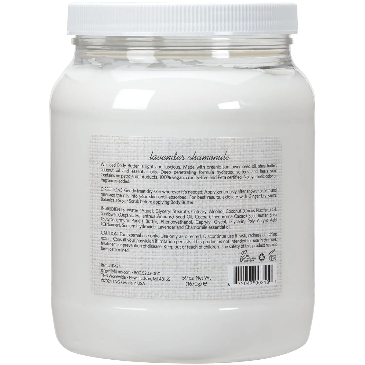 Ginger Lily Farms Botanicals Whipped Body Butter for Dry Skin, Ultra-Hydrating, 100% Vegan & Cruelty-Free, Lavender Chamomile, 59 Ounces