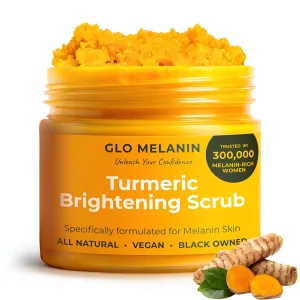 GLO Melanin Turmeric Scrub for Dark Spots, Brightening Inner Thighs Bikini Area Underarms, Natural Exfoliating Face