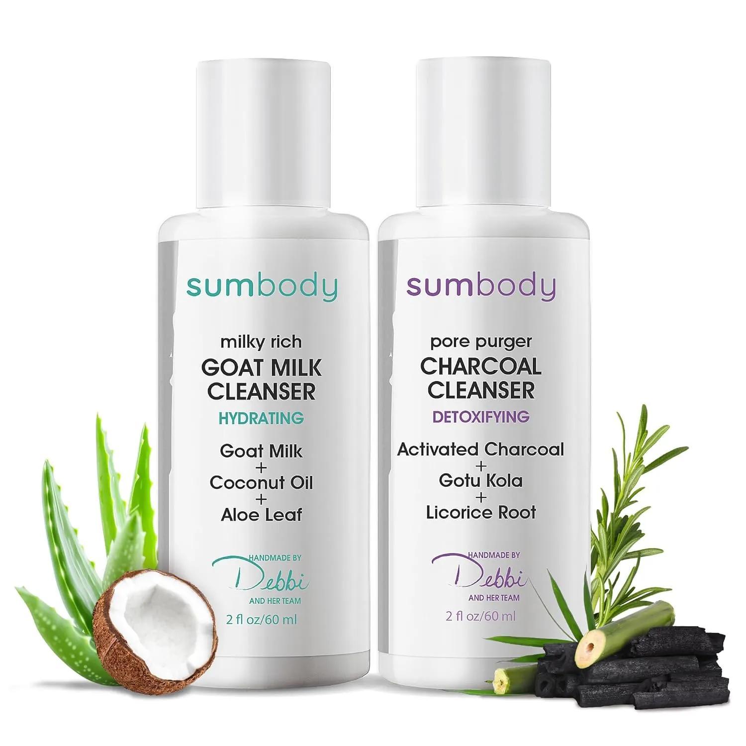 Goat Milk & Deep Pore Detoxifying Charcoal Face Wash Duo - Hydrating Facial Cleanser for Oily Skin, Organic Day and Night Gentle Skin Cleanser, Travel Face Wash for Men and Women, Made in USA