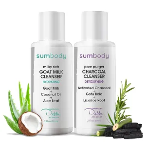 Goat Milk & Deep Pore Detoxifying Charcoal Face Wash Duo - Hydrating Facial Cleanser for Oily Skin, Organic Day and Night Gentle Skin Cleanser, Travel Face Wash for Men and Women, Made in USA