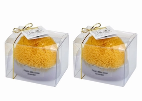 Goat Milk & Olive Oil Soap with Natural Sea Sponge 2-pack Lavender Scent: 6oz Exfoliating Bar for All Skin Types, Moisturizing, Hydrating, Gentle Cleansing, Men & Women