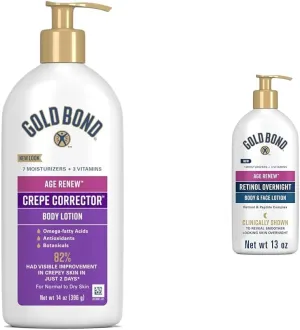 Gold Bond Age Renew Crepe Corrector Body Lotion, Replenishing & Smoothing Formula, 14 oz. & Age Renew Retinol Overnight Body & Face Lotion, With Retinol & Peptide Complex, 13 oz.