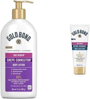 Gold Bond Age Renew Crepe Corrector Body Lotion, Replenishing & Smoothing Formula, 14 oz. & Age Renew Retinol Overnight Body & Face Lotion, With Retinol & Peptide Complex, 7 oz.