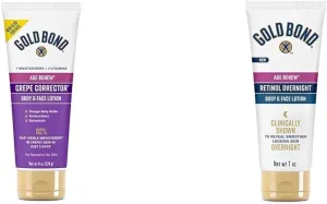 Gold Bond Age Renew Crepe Corrector Body Lotion, Replenishing & Smoothing Formula, 8 oz. & Age Renew Retinol Overnight Body & Face Lotion, With Retinol & Peptide Complex, 7 oz.