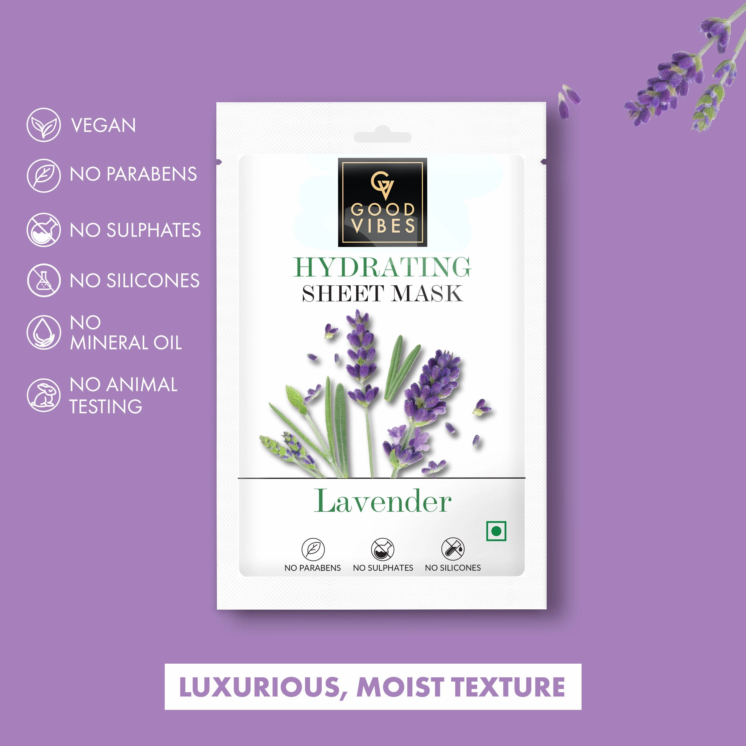 Good Vibes Lavender Hydrating Sheet Mask | Light-weight, Soothing, Brightening, No Animal Testing (20 ml)