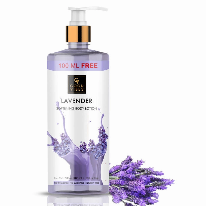 Good Vibes Lavender Softening Body Lotion | Anti-Acne, Anti-Ageing | No Parabens, No Sulphates, No Animal Testing (400ml   100 ml free)