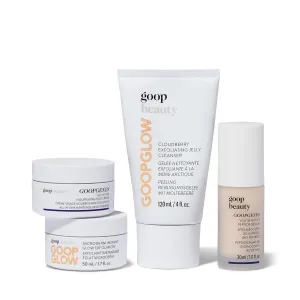 goop Beauty The Face Mini | 4 fl oz of Jelly Cleanser | 1.7 fl oz of Microderm Exfoliator | 1 fl oz of Peptide Serum | 1.7 fl oz of Face Cream | Simple Skin Care Routine