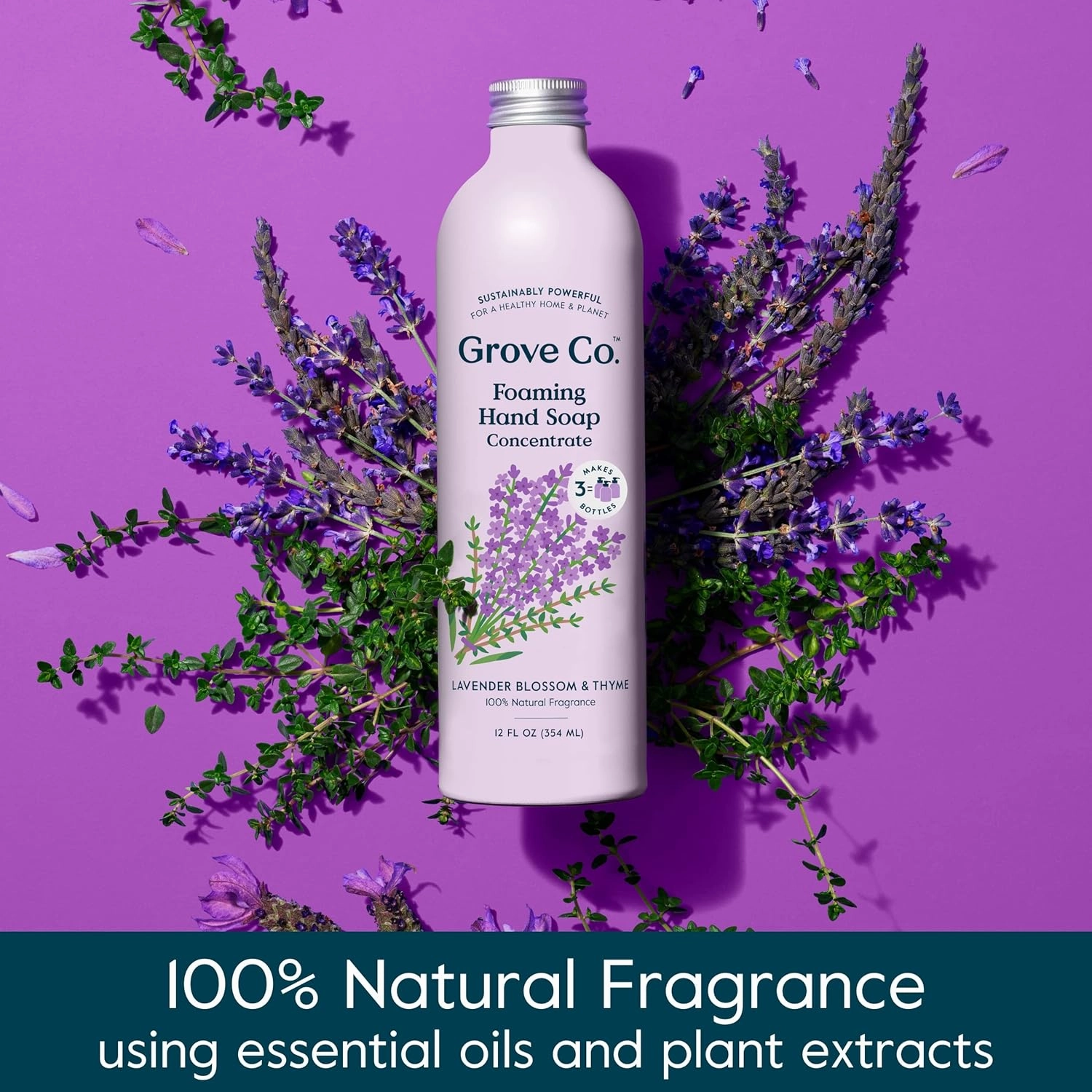 Grove Co. Hydrating Foaming Hand Soap Refills (2 x 12 Oz), Moisturizing Hand Wash, No Plastic or Parabens, Cruelty Free, 100% Natural Lavender Blossom & Thyme Scent (Pack of 2)