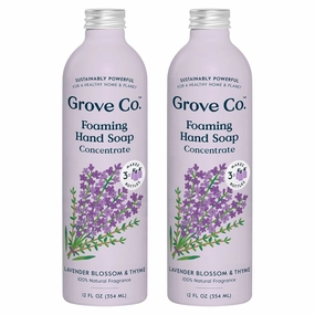 Grove Co. Hydrating Foaming Hand Soap Refills (2 x 12 Oz), Moisturizing Hand Wash, No Plastic or Parabens, Cruelty Free, 100% Natural Lavender Blossom & Thyme Scent (Pack of 2)