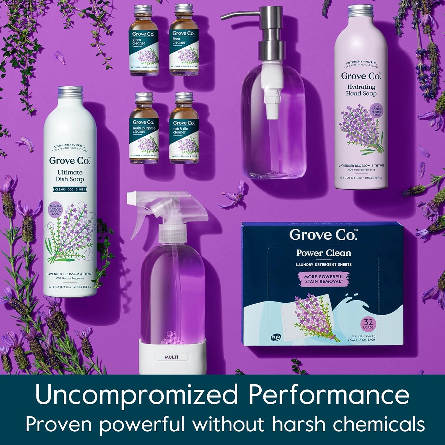 Grove Co. Hydrating Foaming Hand Soap Refills (2 x 12 Oz), Moisturizing Hand Wash, No Plastic or Parabens, Cruelty Free, 100% Natural Lavender Blossom & Thyme Scent (Pack of 2)