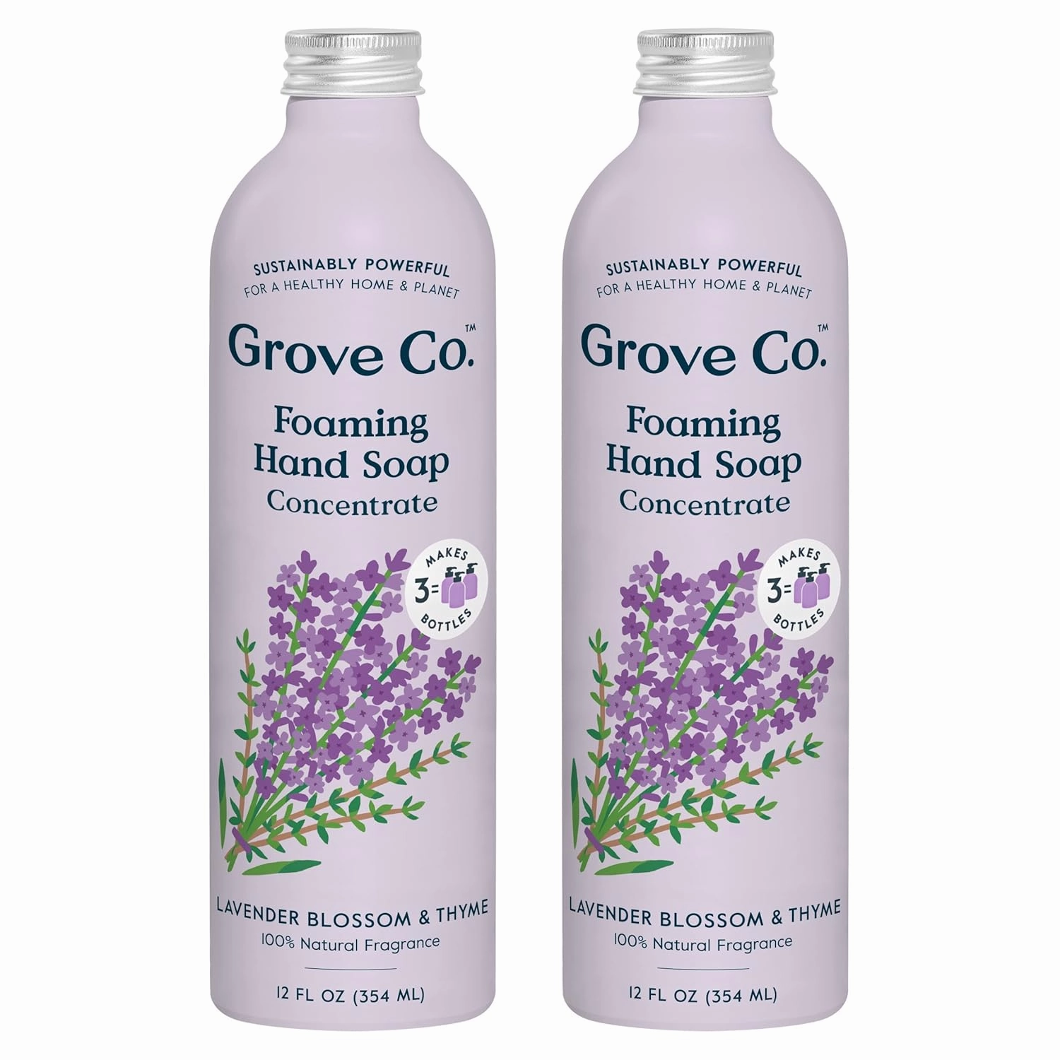 Grove Co. Hydrating Foaming Hand Soap Refills (2 x 12 Oz), Moisturizing Hand Wash, No Plastic or Parabens, Cruelty Free, 100% Natural Lavender Blossom & Thyme Scent (Pack of 2)