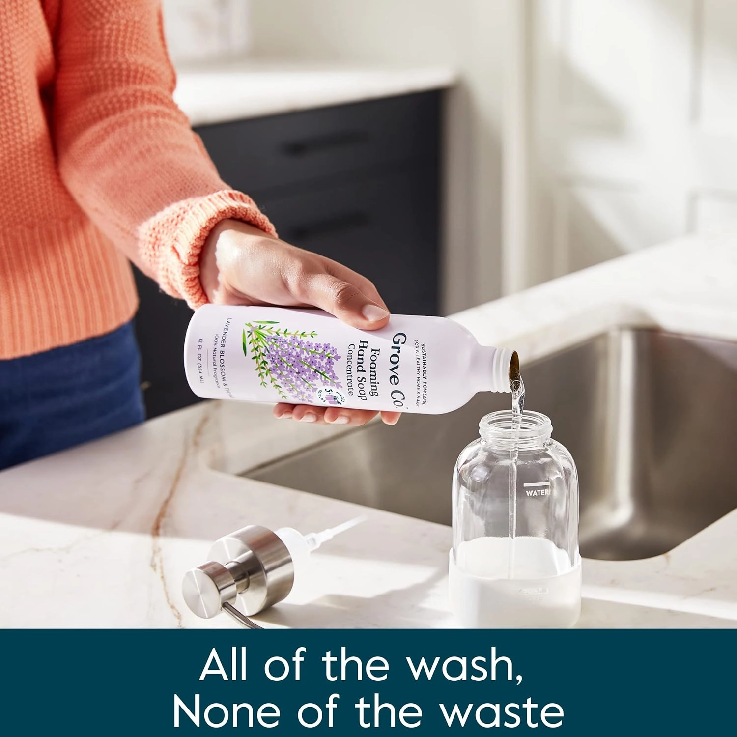 Grove Co. Hydrating Foaming Hand Soap Refills (2 x 12 Oz), Moisturizing Hand Wash, No Plastic or Parabens, Cruelty Free, 100% Natural Lavender Blossom & Thyme Scent (Pack of 2)