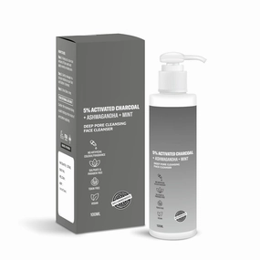 GT 5% Activated Charcoal Face Wash with Mint & Ashwagandha | Deep Pore Cleansing Face Cleanser | For Oily, Combination & Acne Prone Skin | 100ml