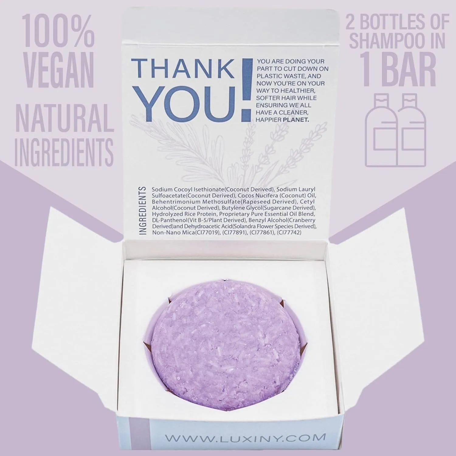 Hair Shampoo and Conditioner Set - Sulfate Free Lavender Bars, Made in USA (1 Shampoo Bar 60g, 1 Deep Conditioner Bar 50g)