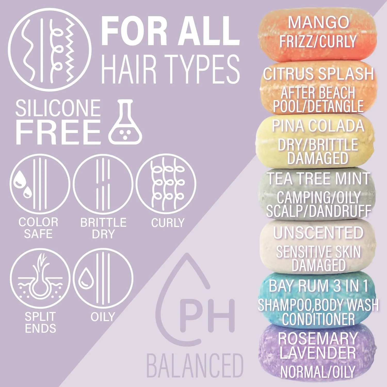 Hair Shampoo and Conditioner Set - Sulfate Free Lavender Bars, Made in USA (1 Shampoo Bar 60g, 1 Deep Conditioner Bar 50g)