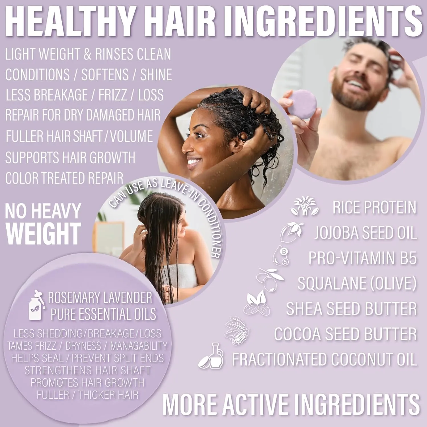 Hair Shampoo and Conditioner Set - Sulfate Free Lavender Bars, Made in USA (1 Shampoo Bar 60g, 1 Deep Conditioner Bar 50g)