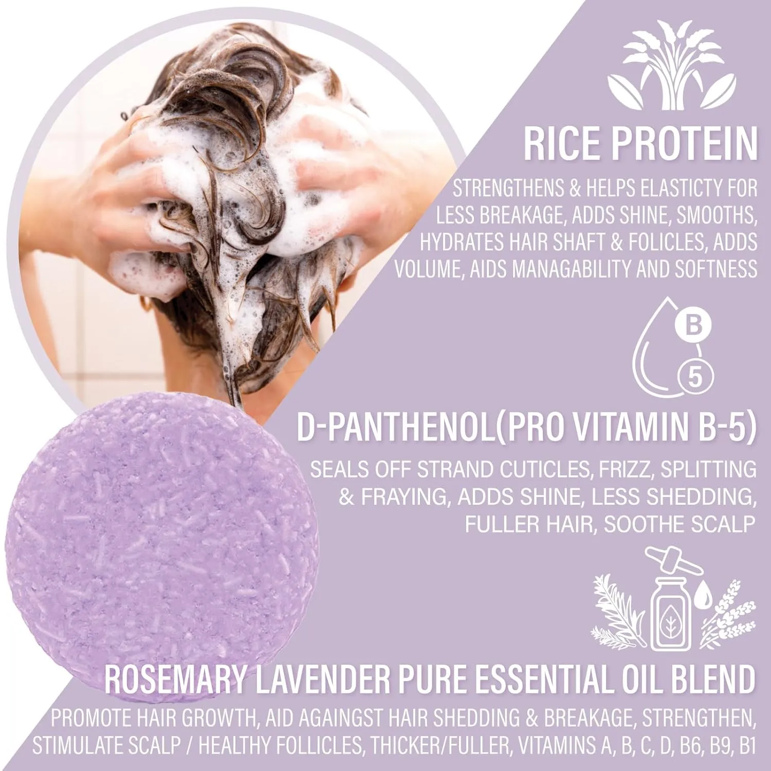Hair Shampoo and Conditioner Set - Sulfate Free Lavender Bars, Made in USA (1 Shampoo Bar 60g, 1 Deep Conditioner Bar 50g)