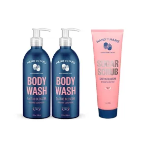 Hand in Hand Refresher Bundle, Body Wash 10 FL Oz. (2 Pack), with Sugar Scrub 9 Oz. (Single), Cactus Blossom Scent