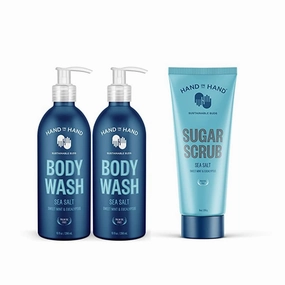 Hand in Hand Refresher Bundle, Body Wash 10 FL Oz. (2 Pack), with Sugar Scrub 9 Oz. (Single), Sea Salt Scent