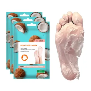 Happy Feet Foot Peel Mask Coconut, 03 Packs Original Exfoliant Foot Peel Mask, Callus Remover for Rough Cracked Dry Feet Dead Skin