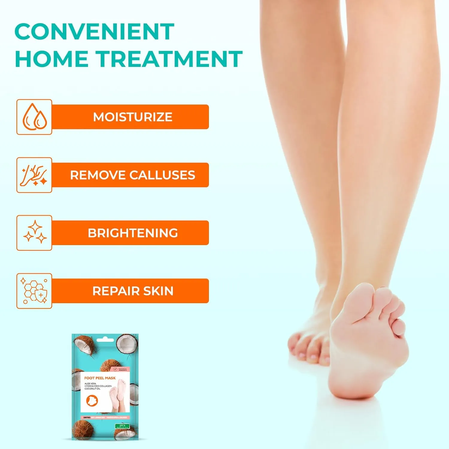 Happy Feet Foot Peel Mask Coconut, 03 Packs Original Exfoliant Foot Peel Mask, Callus Remover for Rough Cracked Dry Feet Dead Skin